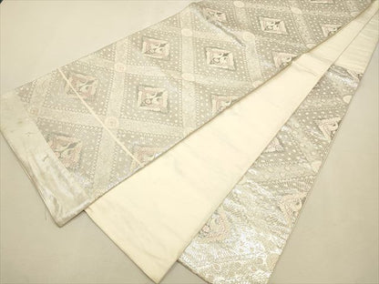 平和屋着物◎西陣 六通柄袋帯 向かい鳥花文 銀糸 逸品 CAAH5639qe