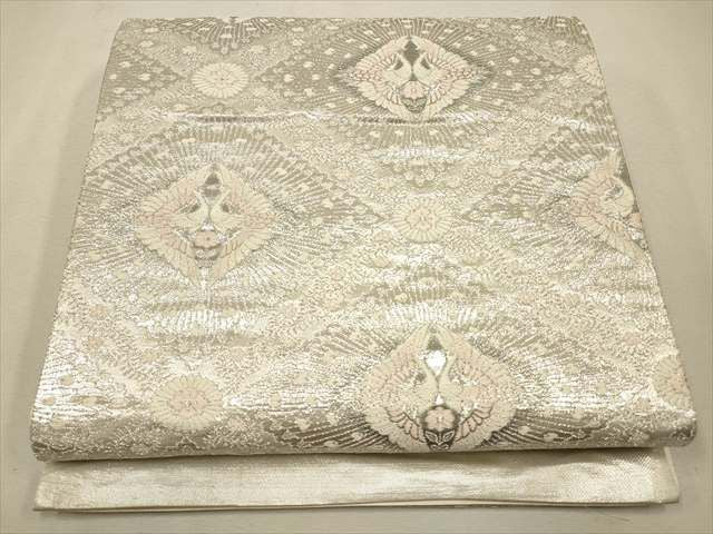平和屋着物◎西陣 六通柄袋帯 向かい鳥花文 銀糸 逸品 CAAH5639qe