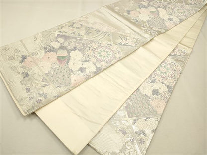平和屋着物◎六通柄袋帯 孔雀花文 銀糸 逸品 CAAH5643qe