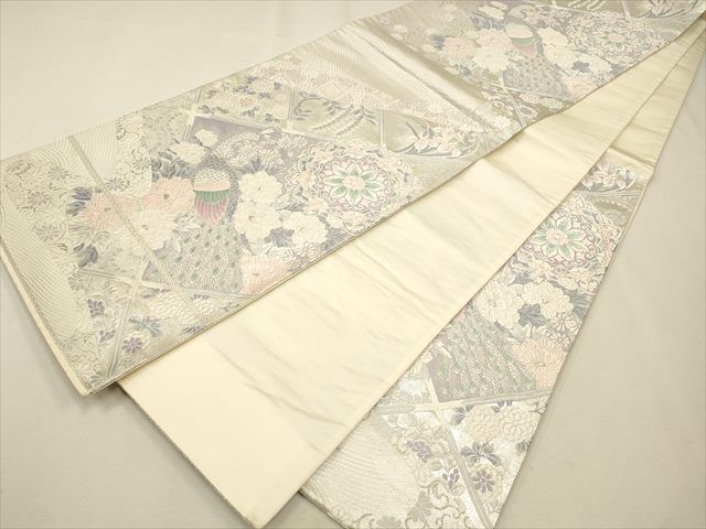 平和屋着物◎六通柄袋帯 孔雀花文 銀糸 逸品 CAAH5643qe