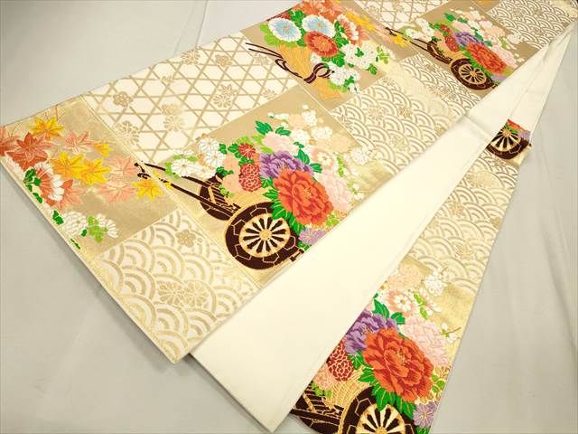 平和屋着物◎六通柄袋帯 色紙花車文 金銀糸 逸品 CAAH5650qe