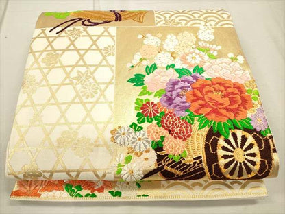 平和屋着物◎六通柄袋帯 色紙花車文 金銀糸 逸品 CAAH5650qe
