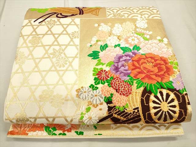 平和屋着物◎六通柄袋帯 色紙花車文 金銀糸 逸品 CAAH5650qe