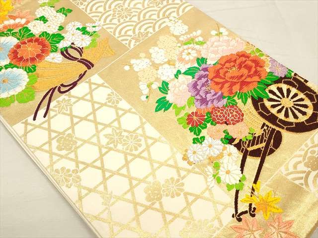 平和屋着物◎六通柄袋帯 色紙花車文 金銀糸 逸品 CAAH5650qe