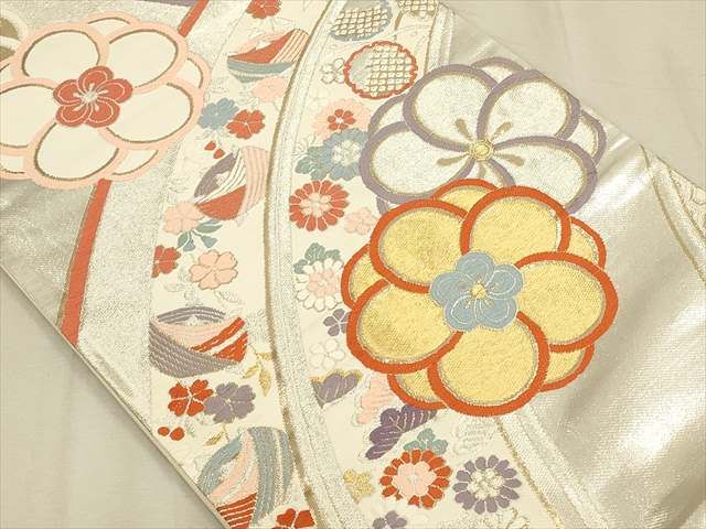 平和屋着物◎六通柄袋帯 糸巻き雪輪草花文 金銀糸 逸品 CAAH5681qe