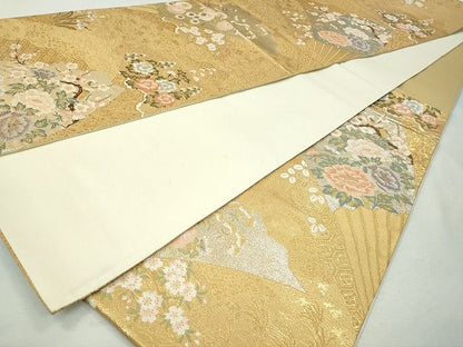 平和屋着物◎六通柄袋帯 扇面花鳥文 金銀糸 逸品 CAAI1212ku