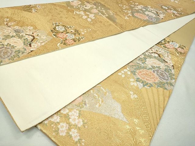 平和屋着物◎六通柄袋帯 扇面花鳥文 金銀糸 逸品 CAAI1212ku