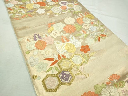 平和屋着物◎六通柄袋帯 エ霞草花文 金糸 逸品 CAAI1207ku