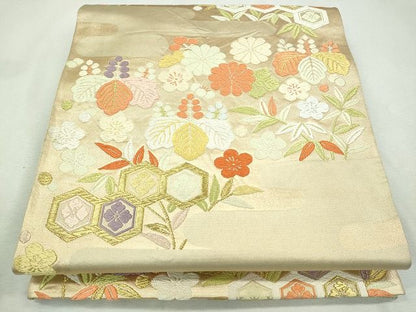平和屋着物◎六通柄袋帯 エ霞草花文 金糸 逸品 CAAI1207ku