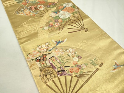 平和屋着物◎六通太鼓柄袋帯 唐織 扇面花車文 金糸 逸品 CAAI1209ku