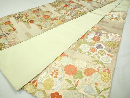 平和屋着物◎六通柄袋帯 エ霞草花文 金糸 逸品 CAAI1207ku