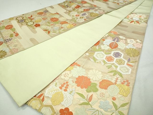 平和屋着物◎六通柄袋帯 エ霞草花文 金糸 逸品 CAAI1207ku