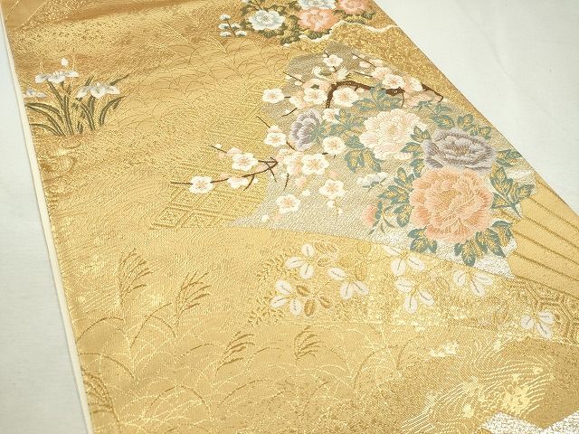 平和屋着物◎六通柄袋帯 扇面花鳥文 金銀糸 逸品 CAAI1212ku