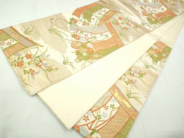 平和屋着物◎六通柄袋帯 几帳草花文 金糸 逸品 CAAI1227ku