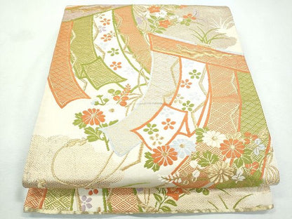 平和屋着物◎六通柄袋帯 几帳草花文 金糸 逸品 CAAI1227ku