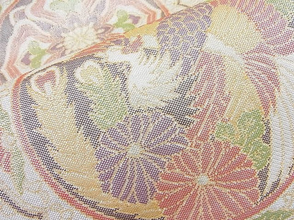 平和屋着物◎本箔佐賀錦 六通柄袋帯 鳳凰花絵皿 金糸 逸品 BAAK4019ns