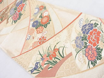 平和屋着物◎六通柄袋帯 唐織 色紙吉祥地紙花文 金糸 逸品 BAAK4022ns