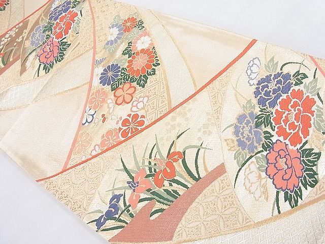 平和屋着物◎六通柄袋帯 唐織 色紙吉祥地紙花文 金糸 逸品 BAAK4022ns