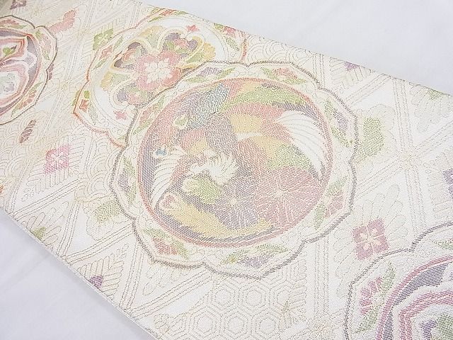 平和屋着物◎本箔佐賀錦 六通柄袋帯 鳳凰花絵皿 金糸 逸品 BAAK4019ns