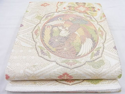 平和屋着物◎本箔佐賀錦 六通柄袋帯 鳳凰花絵皿 金糸 逸品 BAAK4019ns