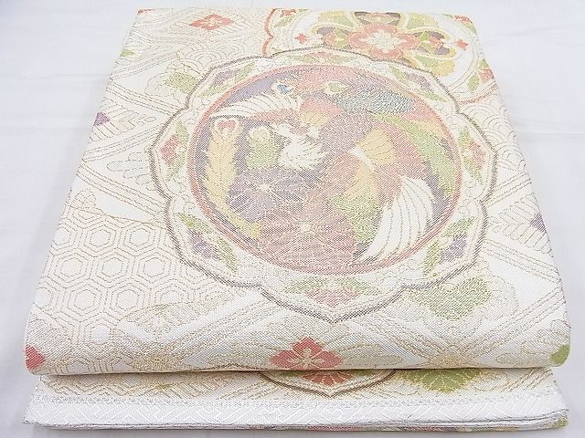 平和屋着物◎本箔佐賀錦 六通柄袋帯 鳳凰花絵皿 金糸 逸品 BAAK4019ns