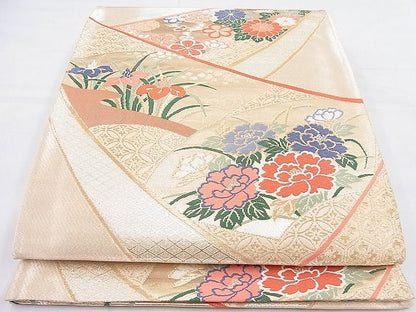 平和屋着物◎六通柄袋帯 唐織 色紙吉祥地紙花文 金糸 逸品 BAAK4022ns