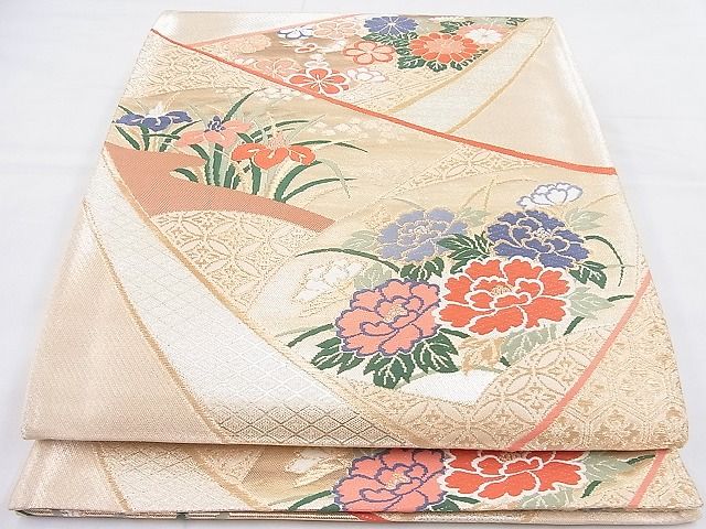 平和屋着物◎六通柄袋帯 唐織 色紙吉祥地紙花文 金糸 逸品 BAAK4022ns