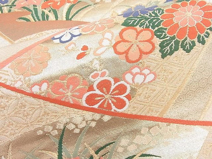 平和屋着物◎六通柄袋帯 唐織 色紙吉祥地紙花文 金糸 逸品 BAAK4022ns