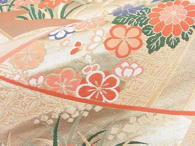 平和屋着物◎六通柄袋帯 唐織 色紙吉祥地紙花文 金糸 逸品 BAAK4022ns