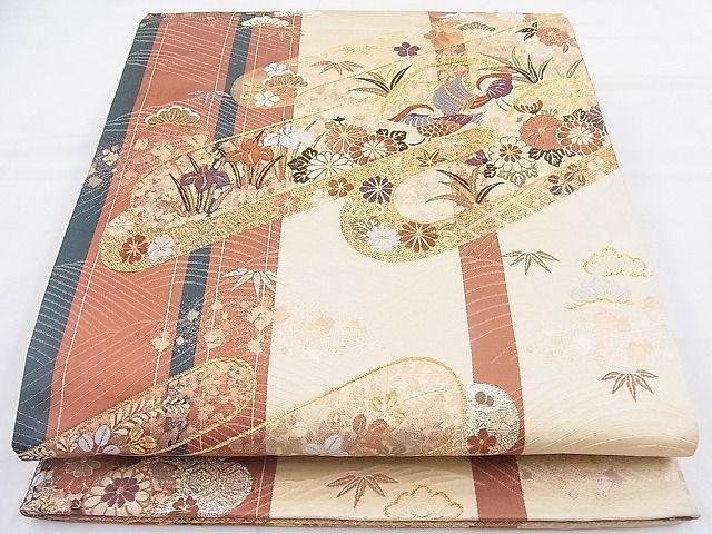 平和屋着物◎六通柄袋帯 唐織 エ霞鴛鴦花文 金糸 逸品 BAAK4037ns