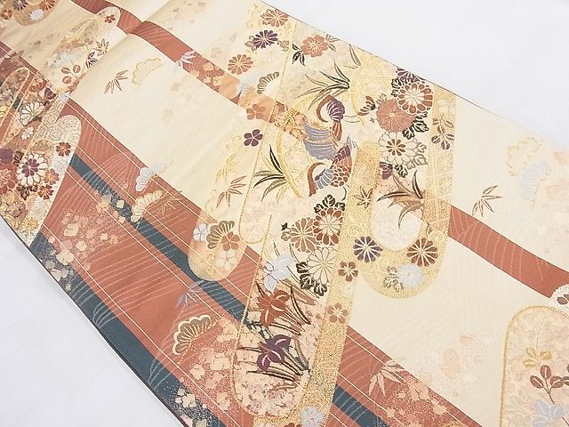 平和屋着物◎六通柄袋帯 唐織 エ霞鴛鴦花文 金糸 逸品 BAAK4037ns