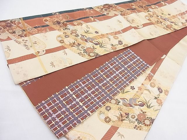 平和屋着物◎六通柄袋帯 唐織 エ霞鴛鴦花文 金糸 逸品 BAAK4037ns