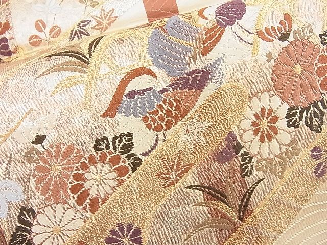 平和屋着物◎六通柄袋帯 唐織 エ霞鴛鴦花文 金糸 逸品 BAAK4037ns