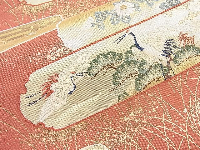 平和屋着物◎六通柄袋帯 織弓司 障壁花鳥紋様 金糸 逸品 BAAK4055ns