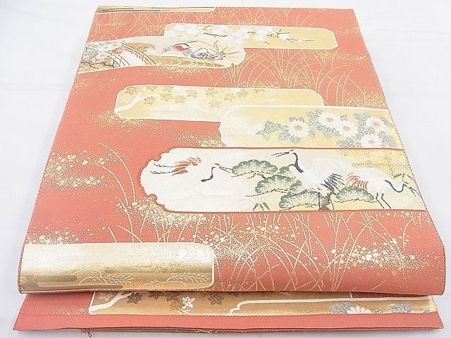 平和屋着物◎六通柄袋帯 織弓司 障壁花鳥紋様 金糸 逸品 BAAK4055ns