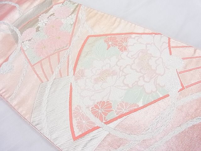 平和屋着物◎六通柄袋帯 唐織 扇面菊牡丹文 金銀糸 やまとオリジナル 逸品 BAAK5176ns