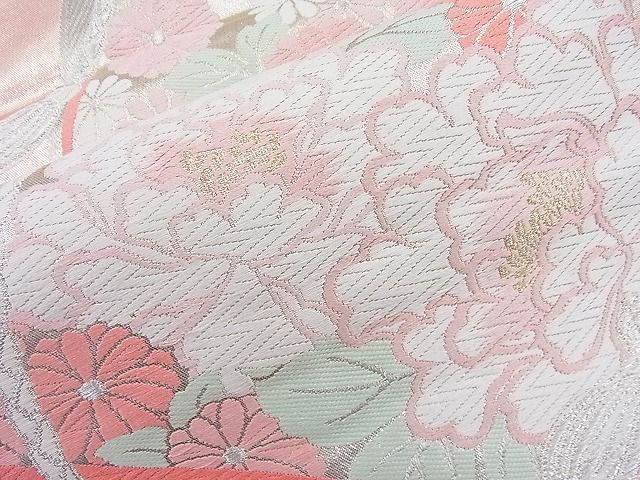 平和屋着物◎六通柄袋帯 唐織 扇面菊牡丹文 金銀糸 やまとオリジナル 逸品 BAAK5176ns