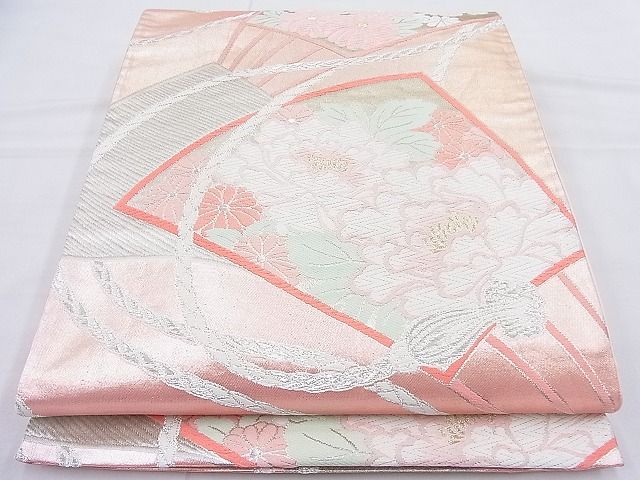 平和屋着物◎六通柄袋帯 唐織 扇面菊牡丹文 金銀糸 やまとオリジナル 逸品 BAAK5176ns