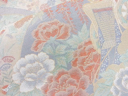 平和屋着物◎宝珠本佐賀錦 六通柄袋帯 扇面御所車花文 九百錦 金銀糸 逸品 BAAK5190ns