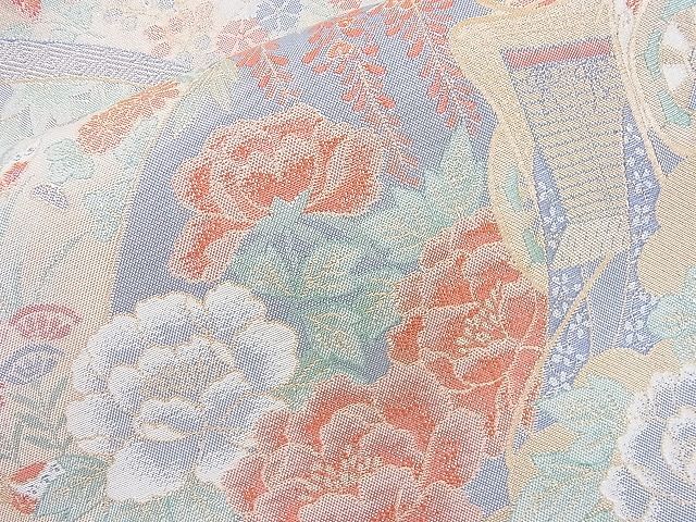 平和屋着物◎宝珠本佐賀錦 六通柄袋帯 扇面御所車花文 九百錦 金銀糸 逸品 BAAK5190ns