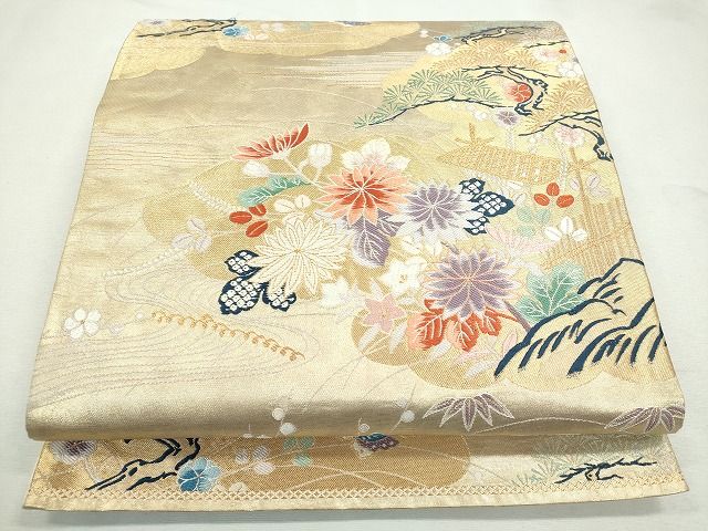 平和屋着物◎六通柄袋帯 清花茶屋辻文 金糸 逸品 CAAI1242ku