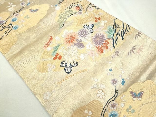 平和屋着物◎六通柄袋帯 清花茶屋辻文 金糸 逸品 CAAI1242ku