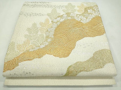 平和屋着物◎太鼓柄袋帯 流水草花文 金銀糸 逸品 CAAI1255ku