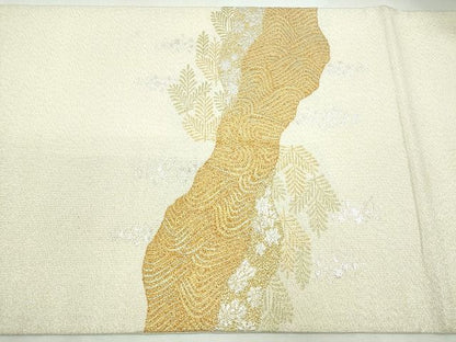 平和屋着物◎太鼓柄袋帯 流水草花文 金銀糸 逸品 CAAI1255ku