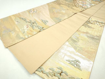 平和屋着物◎六通柄袋帯 流水鴛鴦草花文 金糸 逸品 CAAI1258ku