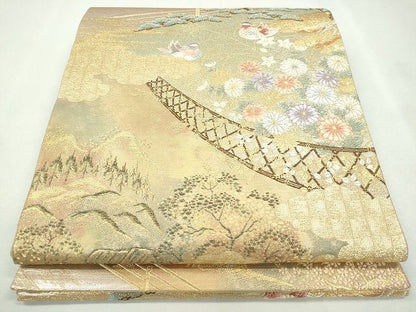 平和屋着物◎六通柄袋帯 流水鴛鴦草花文 金糸 逸品 CAAI1258ku