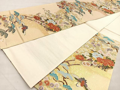 平和屋着物■六通柄袋帯 唐織 花車鶴松文 金糸 逸品 BAAK2388ea