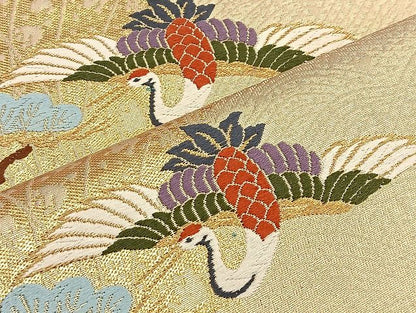 平和屋着物■六通柄袋帯 唐織 花車鶴松文 金糸 逸品 BAAK2388ea
