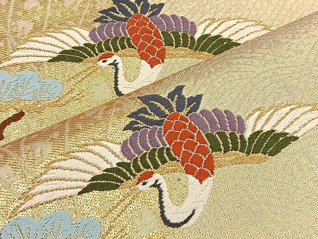 平和屋着物■六通柄袋帯 唐織 花車鶴松文 金糸 逸品 BAAK2388ea