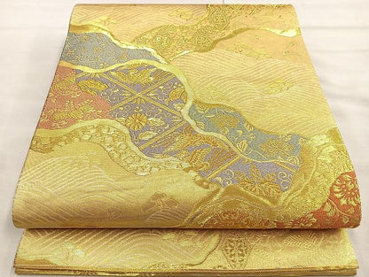 平和屋着物■六通柄袋帯 吉祥道長唐草華文 金糸 逸品 BAAK2386ea